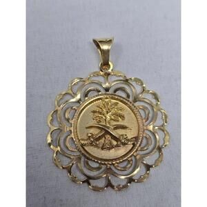 18K Gold Palm Tree Crossed Sabers Pendant Marked 750